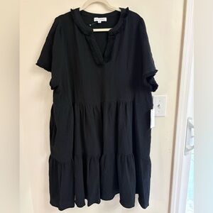Lucky Brand Black Tiered Dress 2X NWT Babydoll Boho Spring